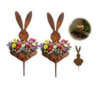 Easter Vintage Metal Rabbit Shaped Planter Garden Stake,Rusty Bunny GardenDecor, Rustic Metal Decorative Easter Garden Stakes,Outdoor Spring Flower Display,Rustic Animals Yard Decor (2 pezzi)
