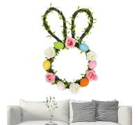 Easter Wreath - Artificial Spring Indoor Outdoor Decor | Easter Egg Flower Wreath with Bunny Ears for Porch, Home, Apartment, Farmhouse, Living Room, Entryway, Mantel, Holiday Decoration