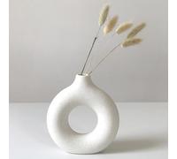 Eastern Rock Vasi in ceramica bianca per erba di pampa, design a goccia d'acqua vaso a ciambella, decorazione moderna per la casa, minimalista, stile bohémien nordico (bianco Mini)