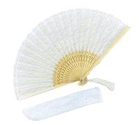 Eastern Wind ventaglio pieghevole da sposa in pizzo bianchi, ventagli matrimonio di bambù fatto a mano, include una copertura in pizzo bianco. 22x40 cm
