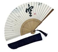 Eastern Wind Ventaglio pieghevole giapponese cinese, ventagli manuale in bambù realizzato in tessuto di cotone e lino, incluso copriventola 22X40 cm