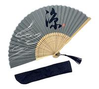Eastern Wind Ventaglio pieghevole grigio giapponese cinese, ventagli manuale in bambù realizzato in tessuto di cotone e lino, incluso copriventola 22X40 cm