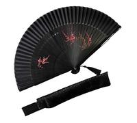 Eastern Wind Ventaglio pieghevole nero cinese e giapponese, ventagli di bambù fatto a mano puro, inclusa borsa 22X44 cm