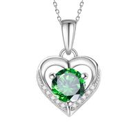 Eastlily Collana da donna in argento Sterling 925 con ciondolo a forma di cuore e pietra portafortuna, collana in acciaio al titanio, 45,7 cm, regalo di compleanno, Argento sterling, Smeraldo di