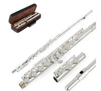 EastRock - Flauti a foro aperto/chiusi C 16 chiave per principianti, bambini, studenti, flauto d'argento con supporto e kit di pulizia