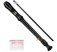 Eastrock, Flauto a becco, strumento in stile tedesco, da soprano, 3 pezzi, per principianti, con strumento di pulizia, tabella delle dita, sacchetto per archiviazione, poggiapolsi, nero