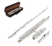 EASTROCK Flauto Traversera argento a 16 fori chiusi con custodia, panno per la pulizia e guanti per principianti e professionisti