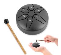 EASTROCK Mini tamburo in acciaio per bambini da 7,6 cm a 6 note, strumento a percussione a mano con chiave in do, panda con mazzuole, libro musicale (nero)