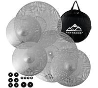 EASTROCK Set di 5 piatti silenziosi per basso volume, hi-hat da 35,6 cm, crash,45,7 cm, crash,50,8 cm, ride, con custodia per piatti e feltrini per piatti.Adatto per Principianti e adulti (Silver)