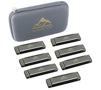 EASTROCK Set di 7 armoniche diatoniche a 10 fori, colore nero, armoniche a bocca A, Sib, C, D, E, F e G, per adulti, principianti, professionisti e studenti come regalo