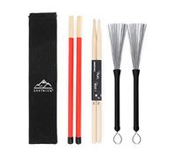 EastRock - Set di bacchette per batteria 5A, bacchette per batteria e spazzola retrattile con custodia