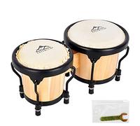 EASTROCK Set di Bongo 4” & 5”, Set di Bongo per Adulti, Principianti e Professionisti, Strumenti a Percussione in Legno e Metallo Regolabili con Chiave di Accordatura (Log)