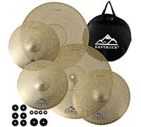 EASTROCK Set di piatti a basso volume con custodia per piatti, feltrini per piatti da 35,6 cm, 40,6 cm, crash, 45,7 cm, crash, 50,8 cm, 50,8 cm, ride, 5 pezzi, per batteristi, per allenamento (Dorato)