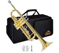 EASTROCK Standard Tromba Set Standard Bb Tromba In Ottone Con Hard Shell, Guanti, Tessuto, 7C Tromba Bocchino, Trombe per Principianti,Studenti, Adulti e Artisti professionisti (Gold)