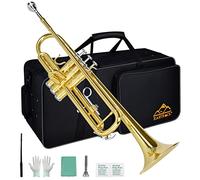 EASTROCK Tromba in Sib Standard, set per tromba per principianti, strumento tromba in ottone con custodia rigida, guanti 7C, kit di pulizia per studenti (oro)