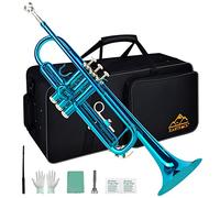 EASTROCK Tromba standard in Sib, strumento per tromba in ottone con custodia rigida, guanti 7C, bocchino, kit di pulizia per studenti (blu marino)
