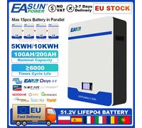 EASUN 300AH 200AH 100AH LiFePO4 Batteria 48V Batteria Powerwall 5KWH 15KWH Batteria al litio ferro 6000+ Ciclo PUÒ RS485 BMS Stock UE 51.2V-100AH-Rack
