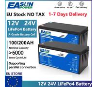 EASUN POWER Batteria LiFePo4 12V 24V 100AH 200AH Batteria al litio ferro fosfato BMS integrato Grado A 6000 Ciclo Solare da campeggio STOCK UE