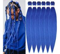 Easy Braid Pre stretched Braiding Hair Extensions 20 Inch 6Packs Yaki Textured Crochet Synthetic Hair Hot Water Setting Crochet Extensions (20 Inch, Blue#)