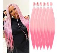 Easy Braid Pre stretched Braiding Hair Extensions 26 Inch 6Packs Yaki Textured Crochet Synthetic Hair Hot Water Setting Crochet Extensions (26 Inch, 613-Pink#)