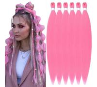 Easy Braid Pre stretched Braiding Hair Extensions 26 Inch 6Packs Yaki Textured Crochet Synthetic Hair Hot Water Setting Crochet Extensions (26 Inch, Pink#)
