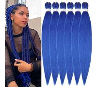 Easy Braid Pre stretched Braiding Hair Extensions 32 Inch 6Packs Yaki Textured Crochet Synthetic Hair Hot Water Setting Crochet Extensions (32 Inch, Blue#)