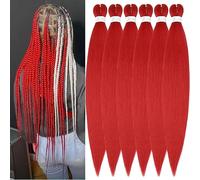 Easy Braid Pre stretched Braiding Hair Extensions 32 Inch 6Packs Yaki Textured Crochet Synthetic Hair Hot Water Setting Crochet Extensions (32 Inch, Red#)