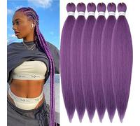 Easy Braid Pre stretched Braiding Hair Extensions 32 Inch 6Packs Yaki Textured Crochet Synthetic Hair Hot Water Setting Crochet Extensions (32 Inch, Lavender#)