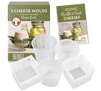 Easy Cheesemaking Kit,5 stampi per formaggi + libro per la produzione di formaggi,Made in Italy,Ricette per fare ricotta, paneer, quark e altro,Set di filtri professionali per formaggi