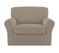 Easy-Going 2 Pieces Microfiber Stretch Chair Slipcover - Spandex Soft Fitted Sofa Couch Cover Washable Furniture Protector with Elastic Bottom Kids Pet Natural