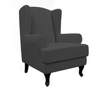 Easy-Going Copridivano elasticizzato con schienale alto, 2 pezzi, protezione per mobili e divani, morbido con fondo elastico, in spandex jacquard a quadretti, grigio scuro