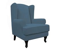 Easy-Going Copridivano elasticizzato con schienale alto, 2 pezzi, protezione per mobili e divano, morbido con fondo elastico, in spandex jacquard a quadretti, colore blu
