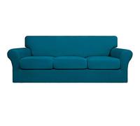 Easy-Going Copridivano elasticizzato e morbido, lavabile, per divano con 3 cuscini separati, protezione per mobili per animali domestici e bambini (4 pezzi, per divano, blu pavone, misura grande)