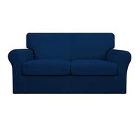 Easy-Going Copridivano elasticizzato, morbido, per cani, lavabile, per 2 cuscini separati, protezione elastica per mobili per animali domestici e bambini (mangiatoia per bambini, 3 pezzi, blu navy)