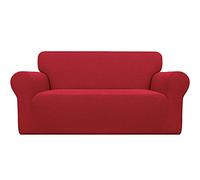 Easy-Going Copridivano elasticizzato per divano, 1 pezzo di protezione per mobili, morbido con fondo elastico in schiuma antiscivolo per bambini, tessuto jacquard in poliestere spandex a quadri piccoli (Loveseat, rosso natalizio)