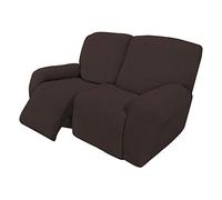 Easy-Going - Copridivano elasticizzato per divano reclinabile loveseat, 6 pezzi, protezione per mobili e divani, con fondo elastico, spandex, tessuto jacquard a quadretti, cioccolato