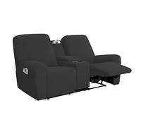 Easy-Going Copridivano elasticizzato per poltrona reclinabile con console centrale, in morbido pile, per divano a 2 posti, con supporto e contenitore, lavabile, grigio scuro