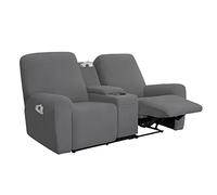 Easy-Going Copridivano elasticizzato per poltrona reclinabile con console centrale, in morbido pile, per divano a 2 posti, con supporto e contenitore, lavabile, colore grigio