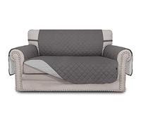 Easy-Going Copridivano reversibile Loveseat a 2 cuscini, per cani, impermeabile, con bastoncini in schiuma, cinghie elastiche per animali domestici (mangiatoia per bambini, grigio/grigio chiaro)