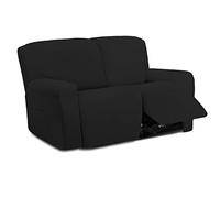Easy-Going Fodere in microfibra elasticizzato per divano a due posti con funzione relax, Spandex, morbido pile, su misura, lavabile, elastico, per bambini, animali domestici, 6 pezzi, nero