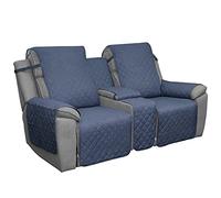 Easy-Going Loveseat Fodera per divano reclinabile con console, reversibile, per soggiorno, copridivano diviso per ogni seduta, con cinghie elastiche, per bambini, cani, animali domestici (2 posti, blu