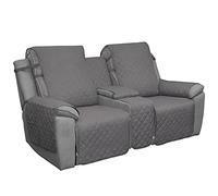 Easy-Going Loveseat Fodera per divano reclinabile con console, reversibile, per soggiorno, divisa per ogni seduta, con cinghie elastiche, per bambini, cani, animali domestici (2 posti, grigio/grigio
