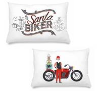 EASY HOME Coppia di Federe Natalizie, Coppia di Federe con Disegni Natalizi, 2 Federe 50x80 cm, 100% Cotone, Ideali per Decorare la Tua Casa o Come Idea Regalo Di Natale (Santa Bikers)