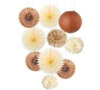 Easy Joy Set di 10 pompon vintage bohémien, beige, crema, neutro, per feste, in carta velina, per decorazioni di compleanno, matrimoni, decorazioni vintage per baby shower, beige
