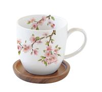 Easy Life 1080SAKU - Tazza in porcellana, 35 cl, con piattino in acacia Sakra, multicolore