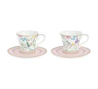 EASY LIFE Birds Melody Set 2 Tazzine Caffè Espresso 80ml con Piattino Porcellana