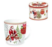 EASY LIFE Christmas Memories Tazza Mug 350ml con Scatola in Latta Babbo Natale Cervi
