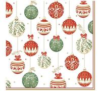 Easy Life Confezione 20 tovaglioli monouso di natale in carta con palline, "Christmas Eve" 33x33 cm
