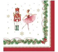 Easy Life Confezione 20 tovaglioli monouso di natale in carta con schiaccianoci e ballerina, "Magie de Noel" 33x33 cm