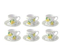 EASY LIFE Fleurs et Citrons Set 6 Tazzine Espresso con Piattini 100ml Porcellana